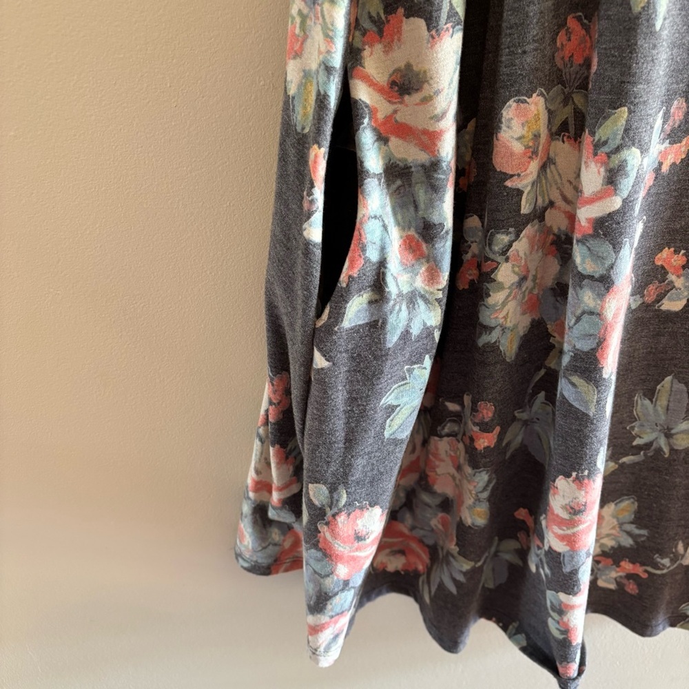 mts Gray Floral Sleeveless Mock Neck Tunic with Pink and Teal Accents - Picture 3 of 6